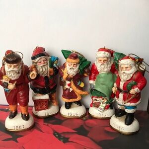 5 Vintage Santa Claus Ornaments Set